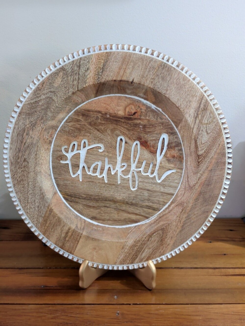 Pier 1 Wooden "Thankful" Charger Plate 14" Round